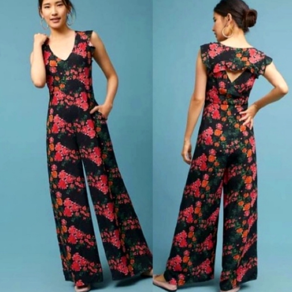Tracy Reese Watercolor Floral Flutter Sleeve Jumpsuit XS